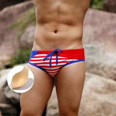 a sexy man in red Men’s Naughty Nautical Bikini Swim Briefs with pad - pridevoyageshop.com - gay men’s sexy swim briefs, trunks, board shorts, and bikinis