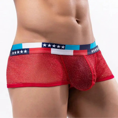 a sexy man in red Men's Star-Spangled Sparkle Sheer Boxers - pridevoyageshop.com - gay men’s thongs, boxers, briefs and jockstraps