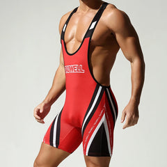 a sexy man in red Men’s Trophy Boy Racing Stripe Singlet – pridevoyageshop.com – gay men’s harness, lingerie and fetish wear