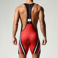 a sexy man in red Men’s Trophy Boy Racing Stripe Singlet – pridevoyageshop.com – gay men’s harness, lingerie and fetish wear