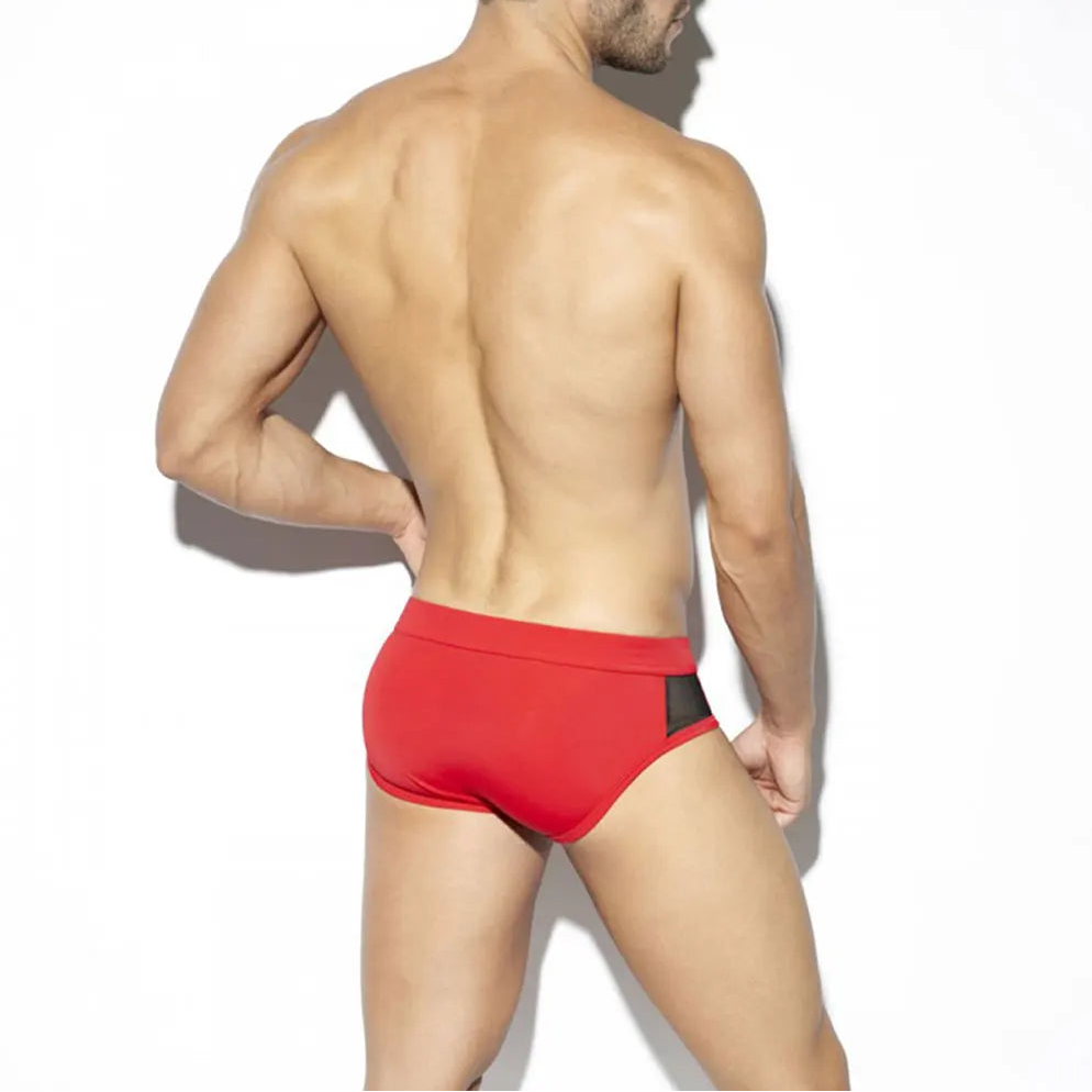 a sexy man in red Men’s Unzip Me Swim Briefs - pridevoyageshop.com - gay men’s sexy swim briefs, trunks, board shorts, and bikinis