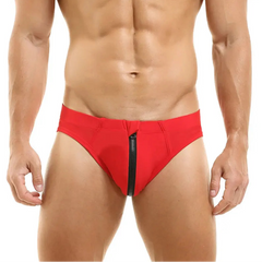 a sexy man in red Men’s Zip Me Up, Boy Swim Briefs - pridevoyageshop.com - gay men’s sexy swim briefs, trunks, board shorts, and bikinis