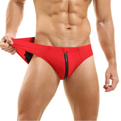 a sexy man in red Men’s Zip Me Up, Boy Swim Briefs - pridevoyageshop.com - gay men’s sexy swim briefs, trunks, board shorts, and bikinis