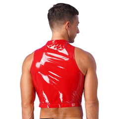 a sexy man in red Pageant Patent PVC Crop – pridevoyageshopcom – gay mens clubwear mesh tanks crop tops fashion tops partywear activewear