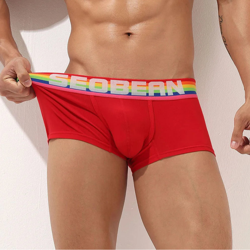 a sexy man in red SEOBEAN Men’s Pride-Banded Bulge Boxers - pridevoyageshop.com - gay men’s thongs, boxers, briefs and jockstraps