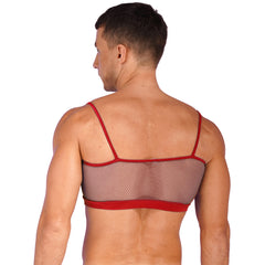 a sexy man in red Signal Boost Fishnet Cami - pridevoyageshop.com - gay men’s harness, lingerie and fetish wear