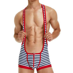 a sexy man in red The Commodore Nautical Zip Singlet – pridevoyageshop.com – gay men’s harness, lingerie and fetish wear