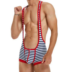 a sexy man in red The Commodore Nautical Zip Singlet – pridevoyageshop.com – gay men’s harness, lingerie and fetish wear