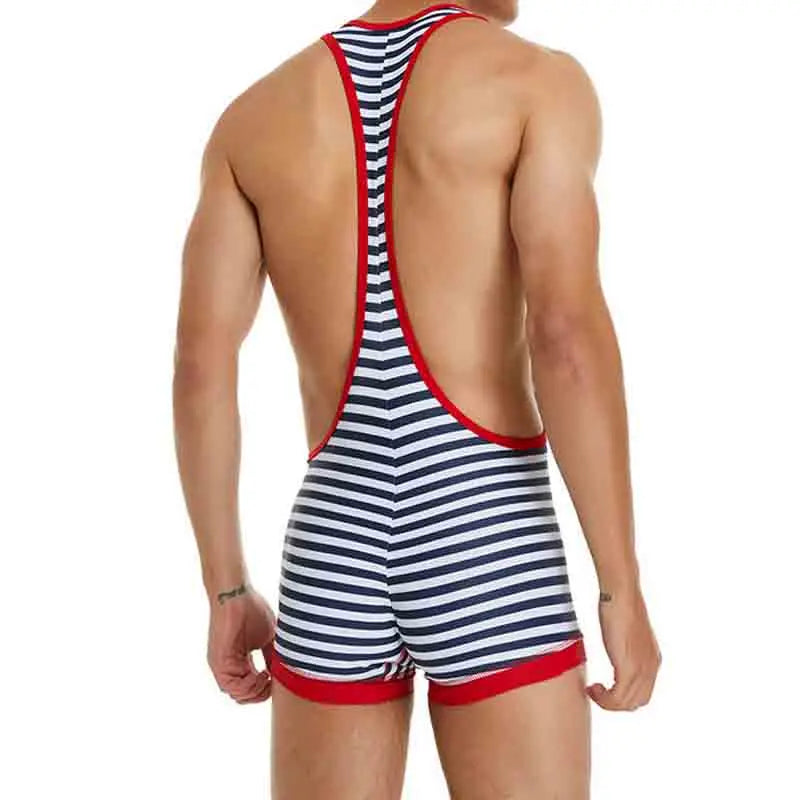 a sexy man in red The Commodore Nautical Zip Singlet – pridevoyageshop.com – gay men’s harness, lingerie and fetish wear