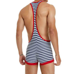 a sexy man in red The Commodore Nautical Zip Singlet – pridevoyageshop.com – gay men’s harness, lingerie and fetish wear