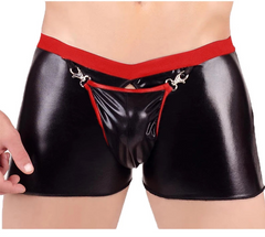 a sexy man in red Zipped Backdoor and Hooked Front PU Leather Wetlook Fetish Boxers - pridevoyageshop.com - gay men’s thongs, boxers, briefs and jockstraps
