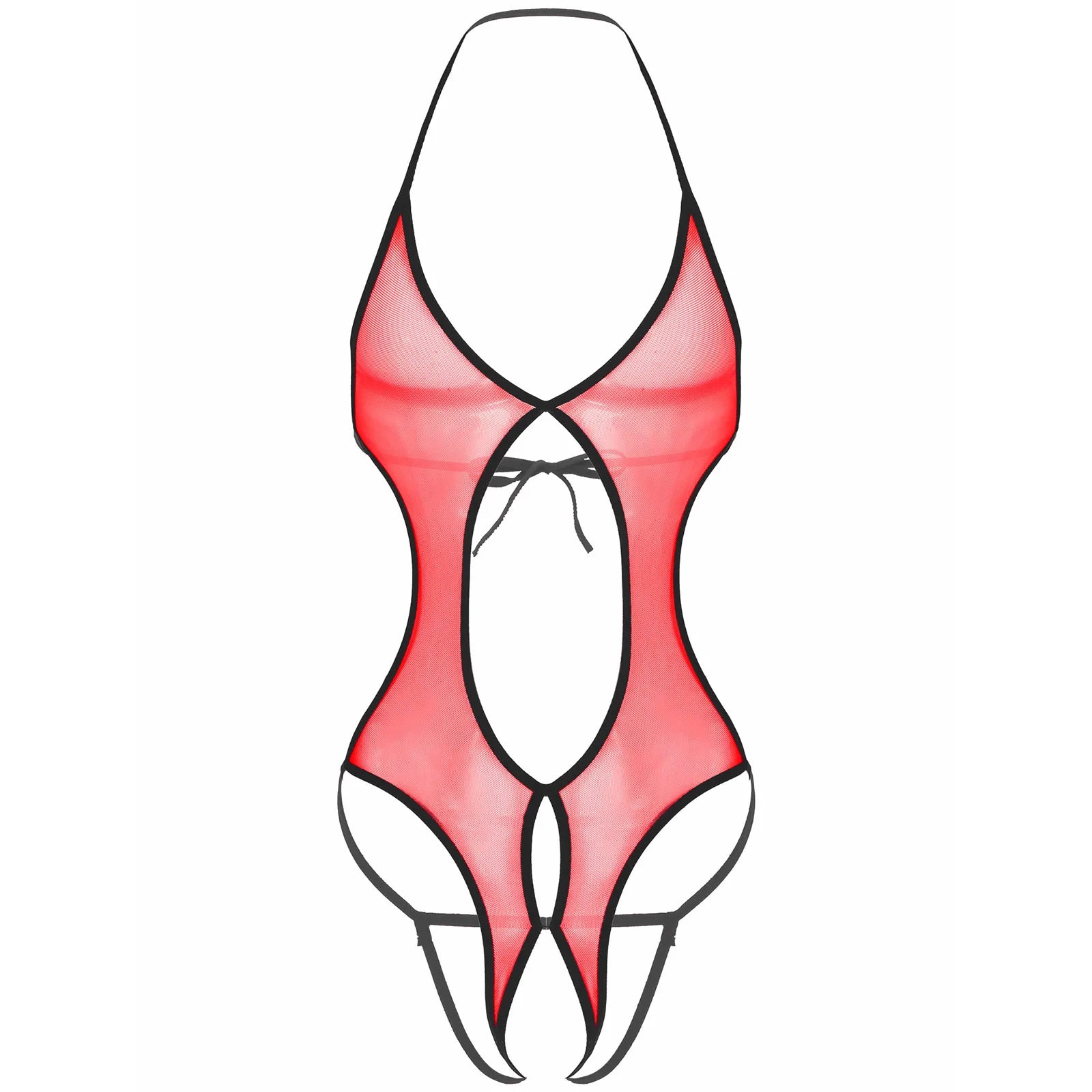 a sexy man in red sheer lace-up bodysuit, lace bust and mesh bodice, bold femme seduction – pridevoyageshop.com – gay men’s harness, lingerie and fetish wear