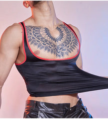 a sexy man in red trim Men’s Serving Décolleté Tank - pridevoyageshop.com - gay men’s harness, lingerie and fetish wear