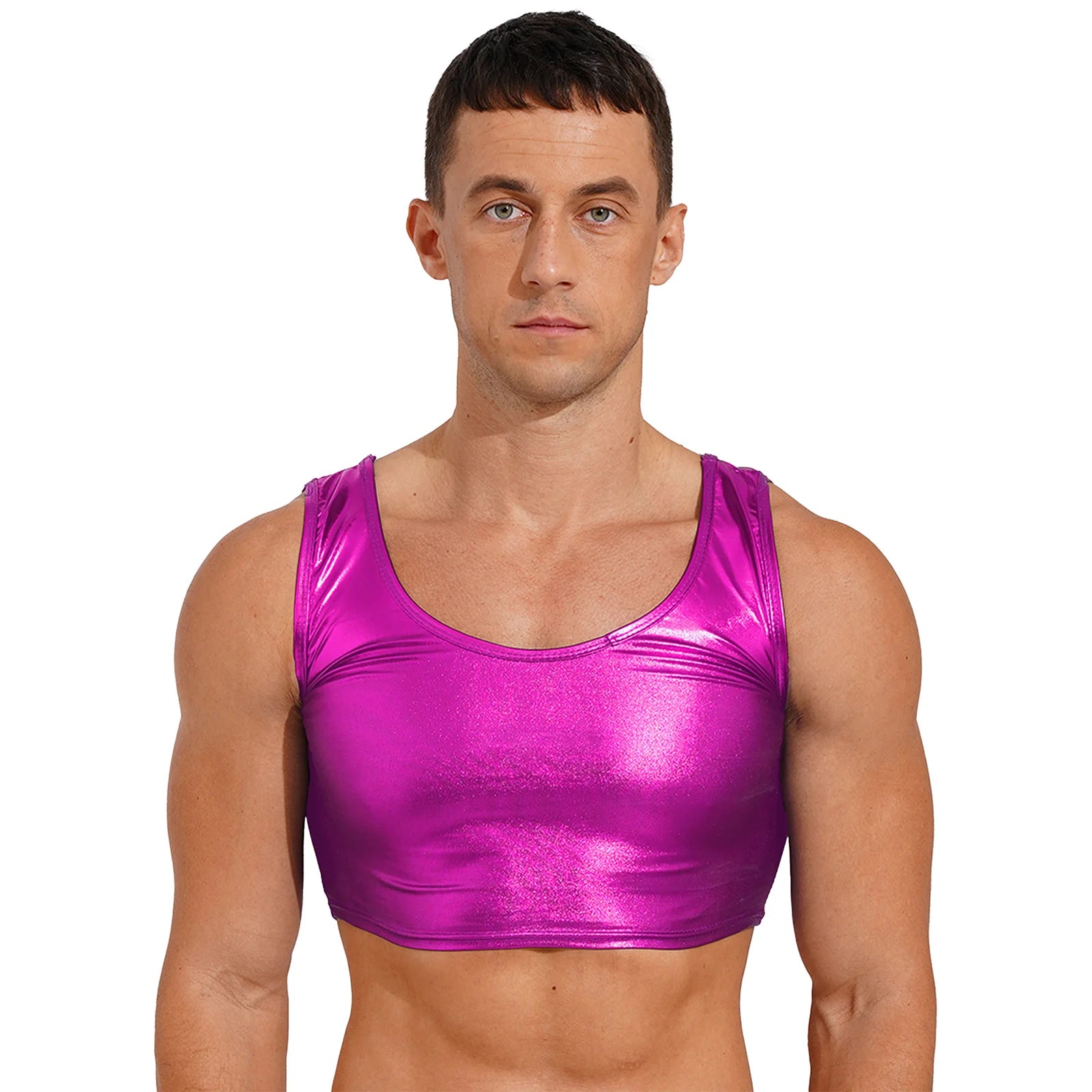 a sexy man in rose Liquid Mercury Micro Metallic Vest - pridevoyageshop.com - gay men’s harness, lingerie and fetish wear