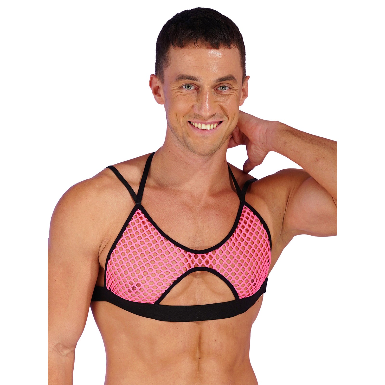 a sexy man in rose Night Signal Macro-Net Mesh Crop Top - pridevoyageshop.com - gay men’s harness, lingerie and fetish wear