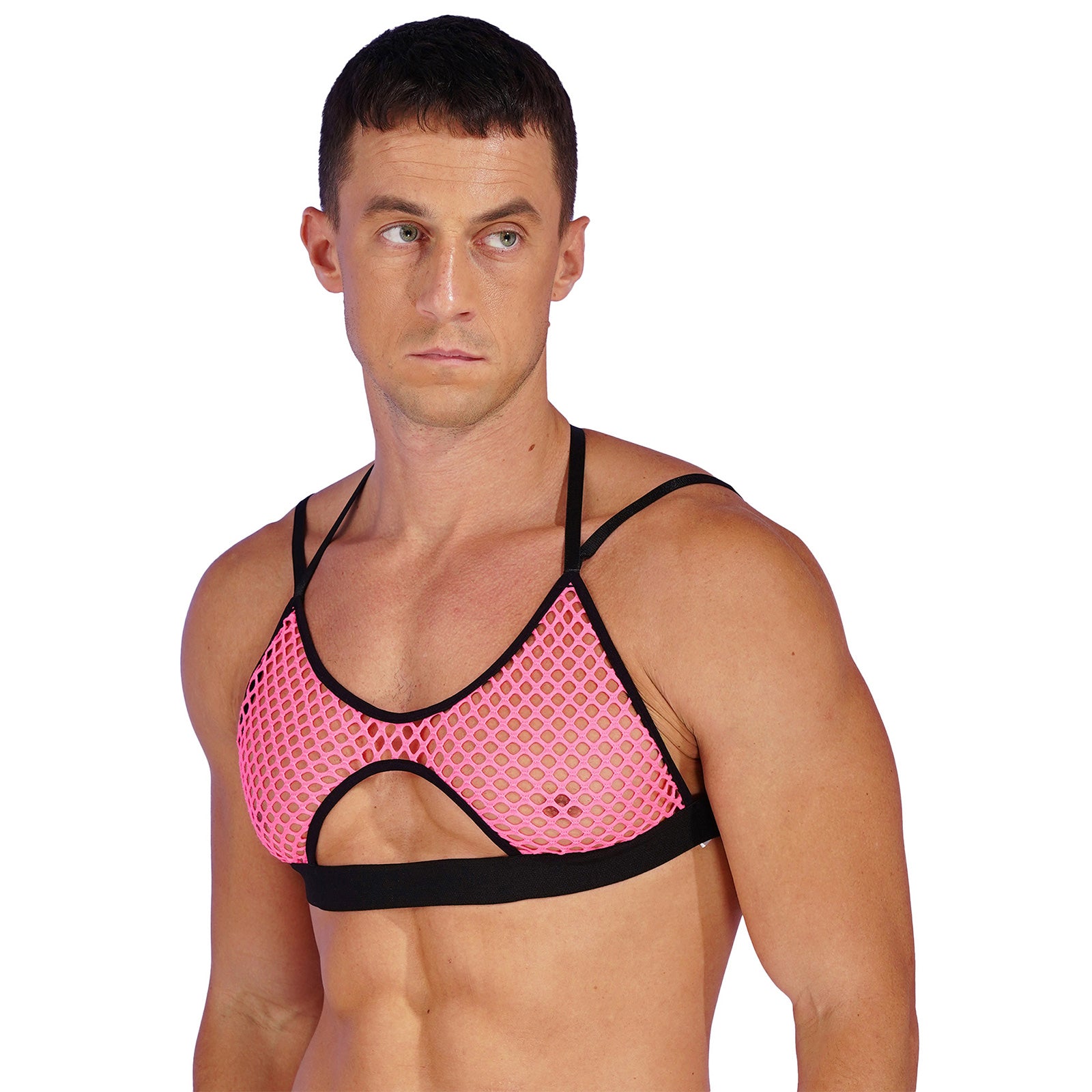 a sexy man in rose Night Signal Macro-Net Mesh Crop Top - pridevoyageshop.com - gay men’s harness, lingerie and fetish wear