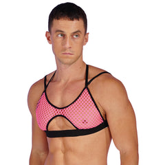 a sexy man in rose Night Signal Macro-Net Mesh Crop Top - pridevoyageshop.com - gay men’s harness, lingerie and fetish wear