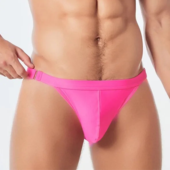 a sexy man in rose red Men’s Thigh High Rider Swim Briefs - pridevoyageshop.com - gay men’s sexy swim briefs, trunks, board shorts, and bikinis