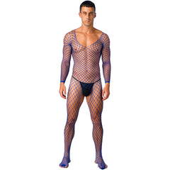 a sexy man in royal blue Full Serve Net Bodystocking - pridevoyageshop.com - gay men’s harness, lingerie and fetish wear