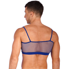 a sexy man in royal blue Signal Boost Fishnet Cami - pridevoyageshop.com - gay men’s harness, lingerie and fetish wear