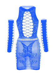 a sexy man in royal blue butterfly lace corset set with garter straps and thong, bold lace wings shaping chest – pridevoyageshop.com – gay men’s harness, lingerie and fetish wear