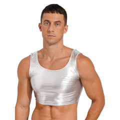 a sexy man in silver Liquid Mercury Micro Metallic Vest - pridevoyageshop.com - gay men’s harness, lingerie and fetish wear