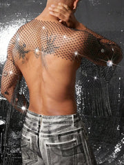 a sexy man in silver Men’s Glimmer Shatter Mesh Bolero – pridevoyageshop.com – gay men’s harness, lingerie and fetish wear
