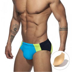 a sexy man in sky blue Men’s Colorblock Bulge-Boost Swim Briefs - pridevoyageshop.com - gay men’s sexy swim briefs, trunks, board shorts, and bikinis