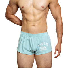 a sexy man in sky blue Men’s Hunt Mode Low-Rise Gym Shorts – pridevoyageshop.com – gay men’s sexy swim briefs, trunks, board shorts, and bikinis