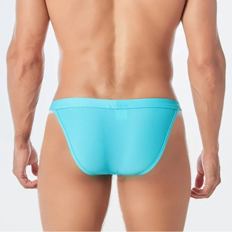 a sexy man in sky blue Men’s Thigh High Rider Swim Briefs - pridevoyageshop.com - gay men’s sexy swim briefs, trunks, board shorts, and bikinis