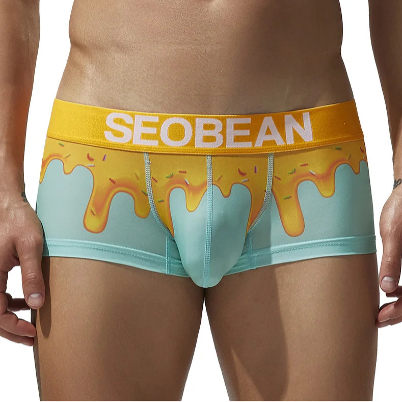 a sexy man in sky blue SEOBEAN Men’s Dripping Candy Print Boxer Brief - pridevoyageshop.com - gay men’s thongs, boxers, briefs and jockstraps