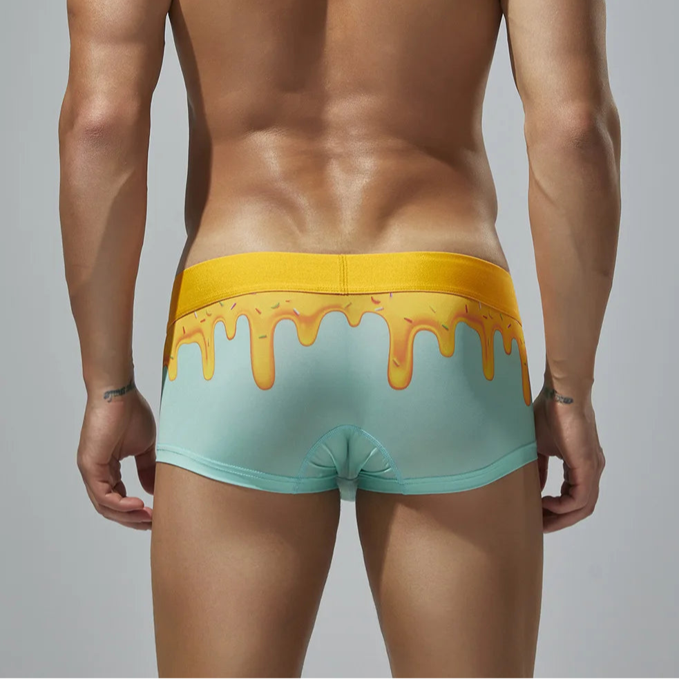 a sexy man in sky blue SEOBEAN Men’s Dripping Candy Print Boxer Brief - pridevoyageshop.com - gay men’s thongs, boxers, briefs and jockstraps