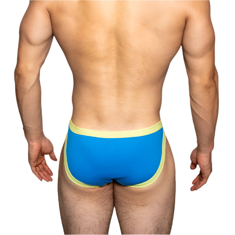 a sexy man in sky blue man DM Men’s “Sex Boy” Strapped Brief - pridevoyageshop.com - gay men’s thongs, boxers, briefs and jockstraps