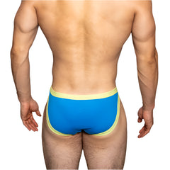 a sexy man in sky blue man DM Men’s “Sex Boy” Strapped Brief - pridevoyageshop.com - gay men’s thongs, boxers, briefs and jockstraps