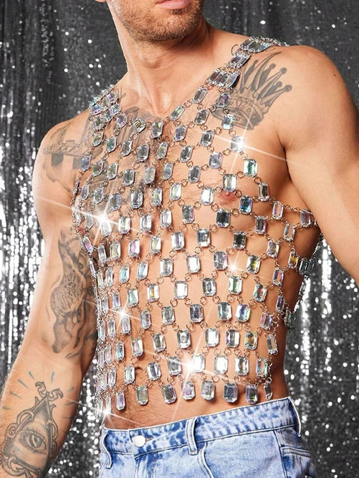 a sexy man in top Men’s Diamond Starlight Chain Tank – pridevoyageshop.com – gay men’s harness, lingerie and fetish wear