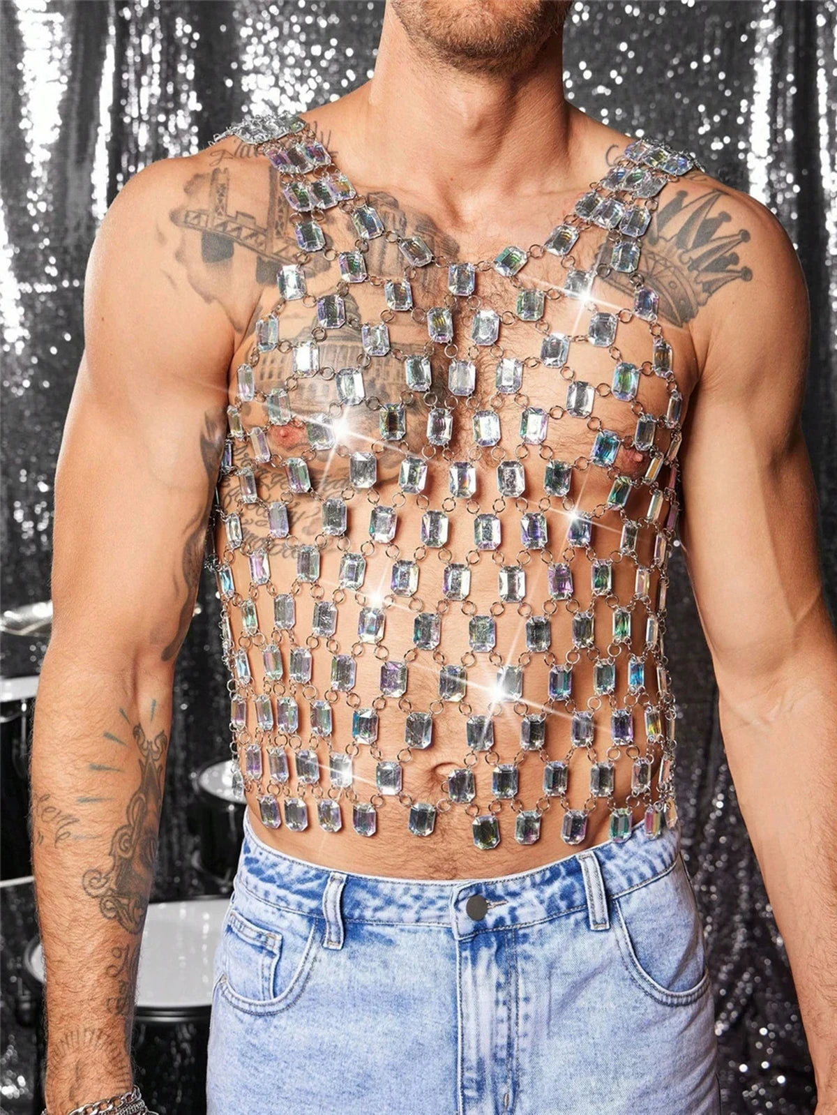 a sexy man in top Men’s Diamond Starlight Chain Tank – pridevoyageshop.com – gay men’s harness, lingerie and fetish wear