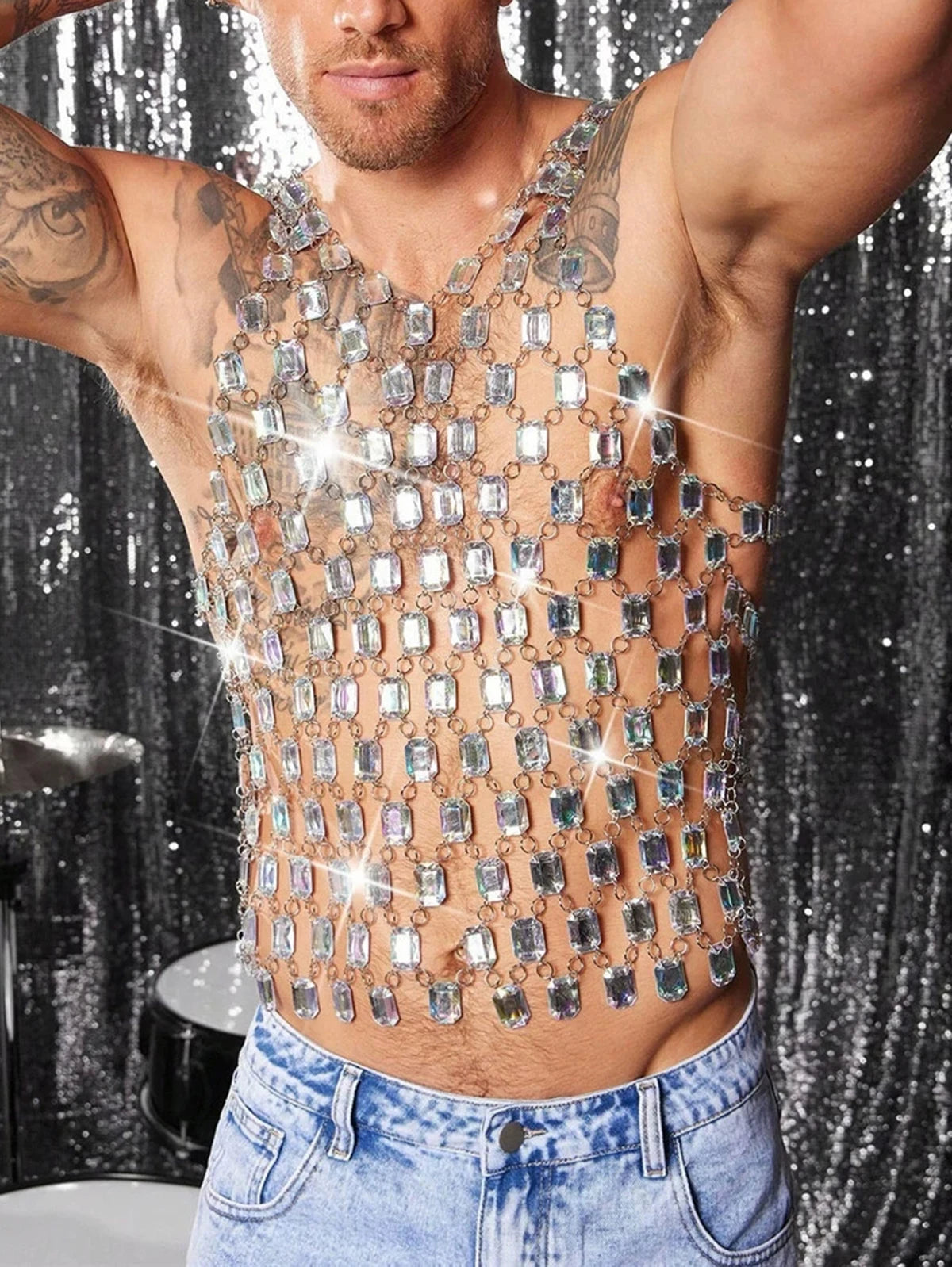 a sexy man in top Men’s Diamond Starlight Chain Tank – pridevoyageshop.com – gay men’s harness, lingerie and fetish wear