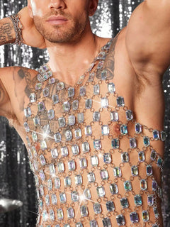 a sexy man in top Men’s Diamond Starlight Chain Tank – pridevoyageshop.com – gay men’s harness, lingerie and fetish wear