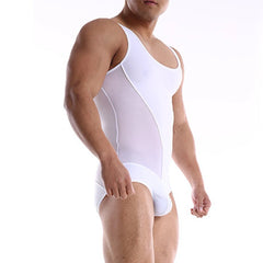 a sexy man in white Adonis V-Contour Mesh Singlet, sheer body-hugging fabric, defined V-contour chest lines, clean sexy gym-kink styling – pridevoyageshop.com – gay men’s harness, lingerie and fetish wear