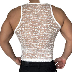 a sexy man in white Boys Story Mesh Tank – pridevoyageshopcom – gay mens clubwear mesh tanks crop tops fashion tops partywear activewear