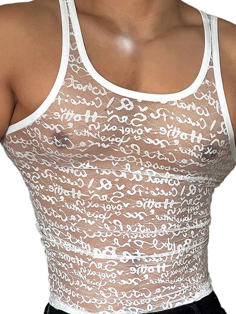 a sexy man in white Boys Story Mesh Tank – pridevoyageshopcom – gay mens clubwear mesh tanks crop tops fashion tops partywear activewear