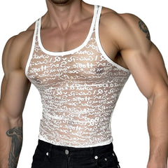a sexy man in white Boys Story Mesh Tank – pridevoyageshopcom – gay mens clubwear mesh tanks crop tops fashion tops partywear activewear