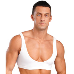 a sexy man in white Boytoy Deep Scoop Rib Vest - pridevoyageshop.com - gay men’s harness, lingerie and fetish wear