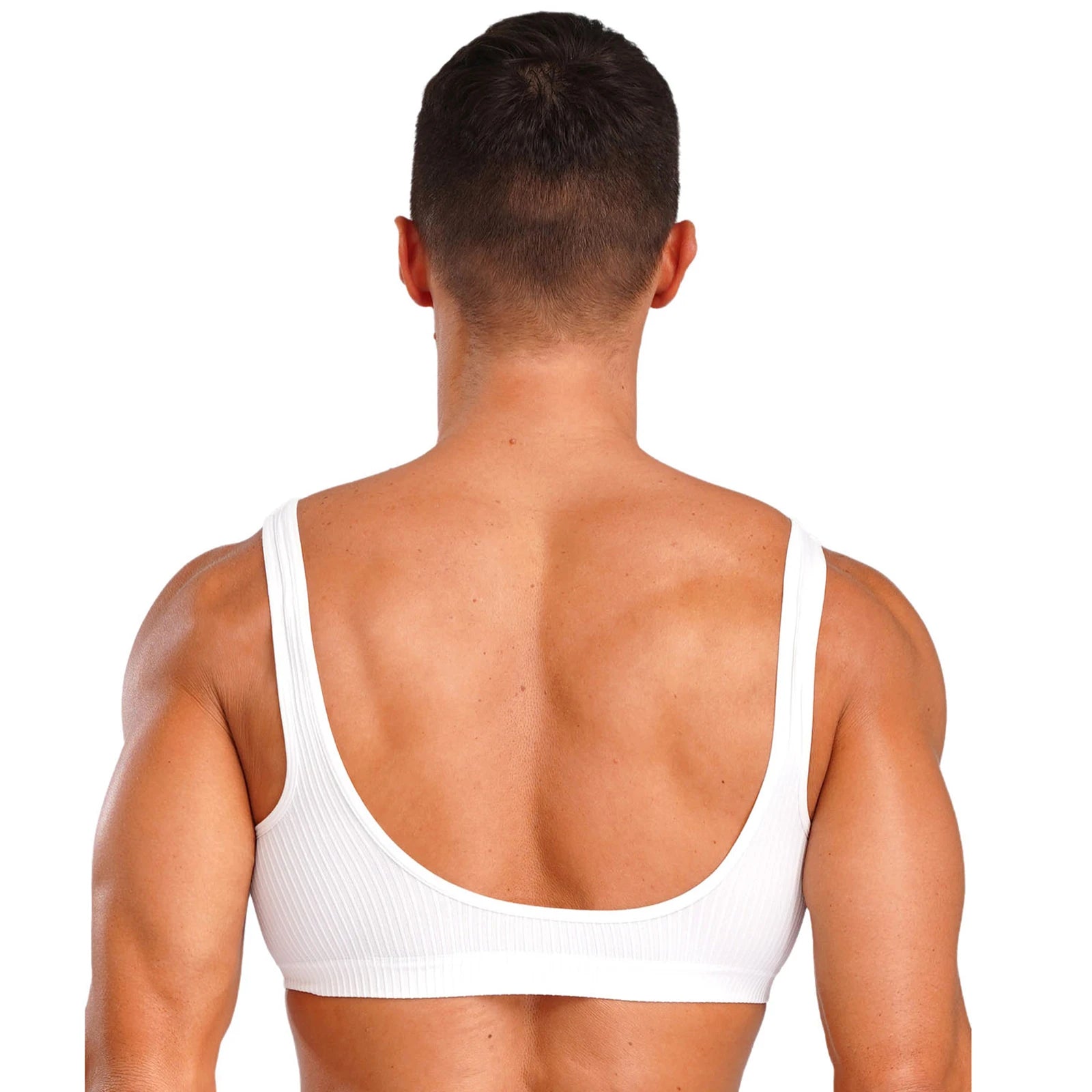 a sexy man in white Boytoy Deep Scoop Rib Vest - pridevoyageshop.com - gay men’s harness, lingerie and fetish wear