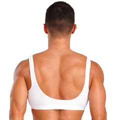 a sexy man in white Boytoy Deep Scoop Rib Vest - pridevoyageshop.com - gay men’s harness, lingerie and fetish wear