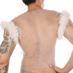 a sexy man in white Cherub Wing Feather Mesh Tank - pridevoyageshop.com - gay men’s harness, lingerie and fetish wear
