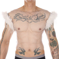 a sexy man in white Cherub Wing Feather Mesh Tank - pridevoyageshop.com - gay men’s harness, lingerie and fetish wear