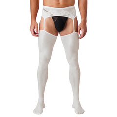 a sexy man in white Club Darling Garter Hose - pridevoyageshop.com - gay men’s harness, lingerie and fetish wear