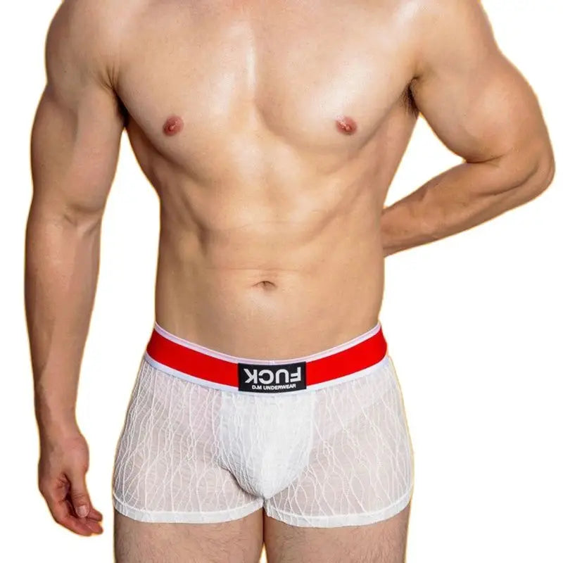 a sexy man in white DM F.U.C.K. Lace Boxers - pridevoyageshop.com - gay men’s thongs, boxers, briefs and jockstraps