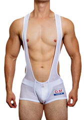 a sexy man in white DM Men’s Powerline Y-Back Mesh Singlet – pridevoyageshop.com – gay men’s harness, lingerie and fetish wear